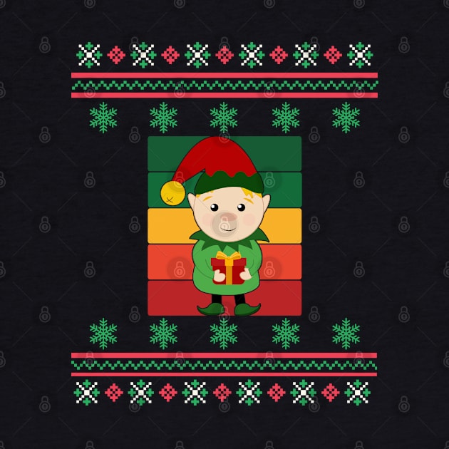 Elf Faux Ugly Christmas Sweater Funny Holiday Design by Up 4 Tee